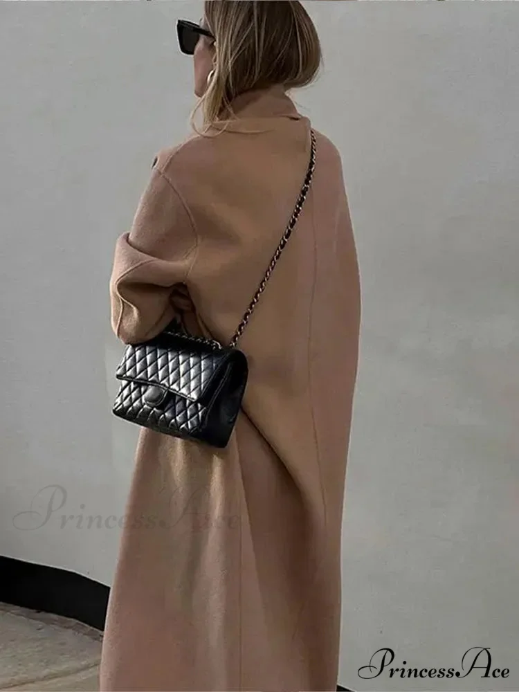 Classic Folded Collar Cinched Maxi Overcoat - Image 3