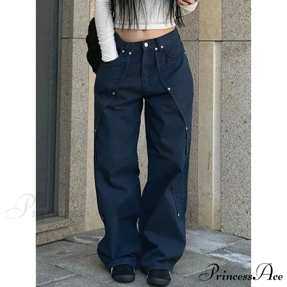 Clean Patchwork Turn of the Century Women Denim Trousers - Image 4