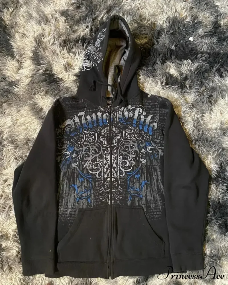Cleaned Medieval Letter Zipper Hoodie - Image 5