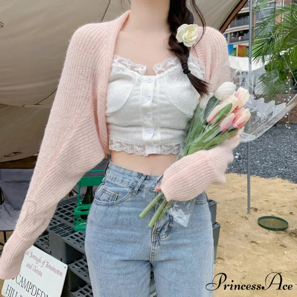 Clear Sun Protection Open Front Cropped Knit Cardigan - Image 2