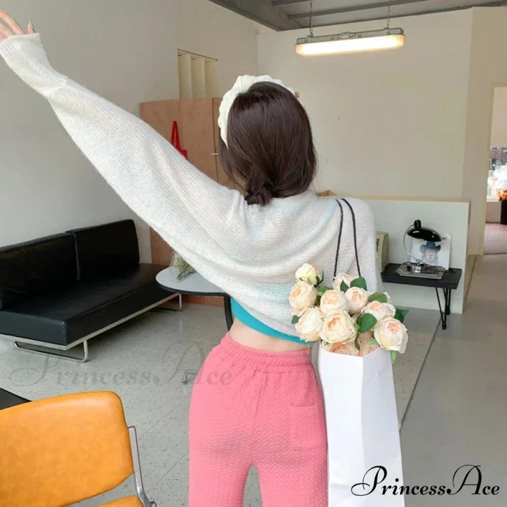 Clear Sun Protection Open Front Cropped Knit Cardigan - Image 6