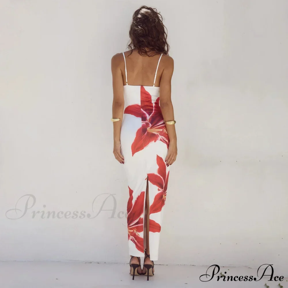 Cocktail Bodycon Flower Print Split Summer Streetwear Flower Dress - Image 2
