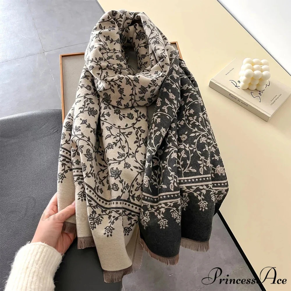 Cold Cashmere Flower Pattern Pashmina Scarf - Image 2