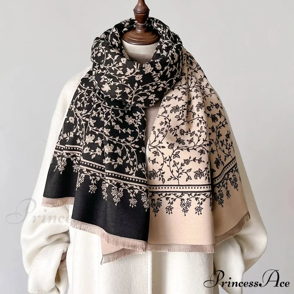 Cold Cashmere Flower Pattern Pashmina Scarf - Image 3