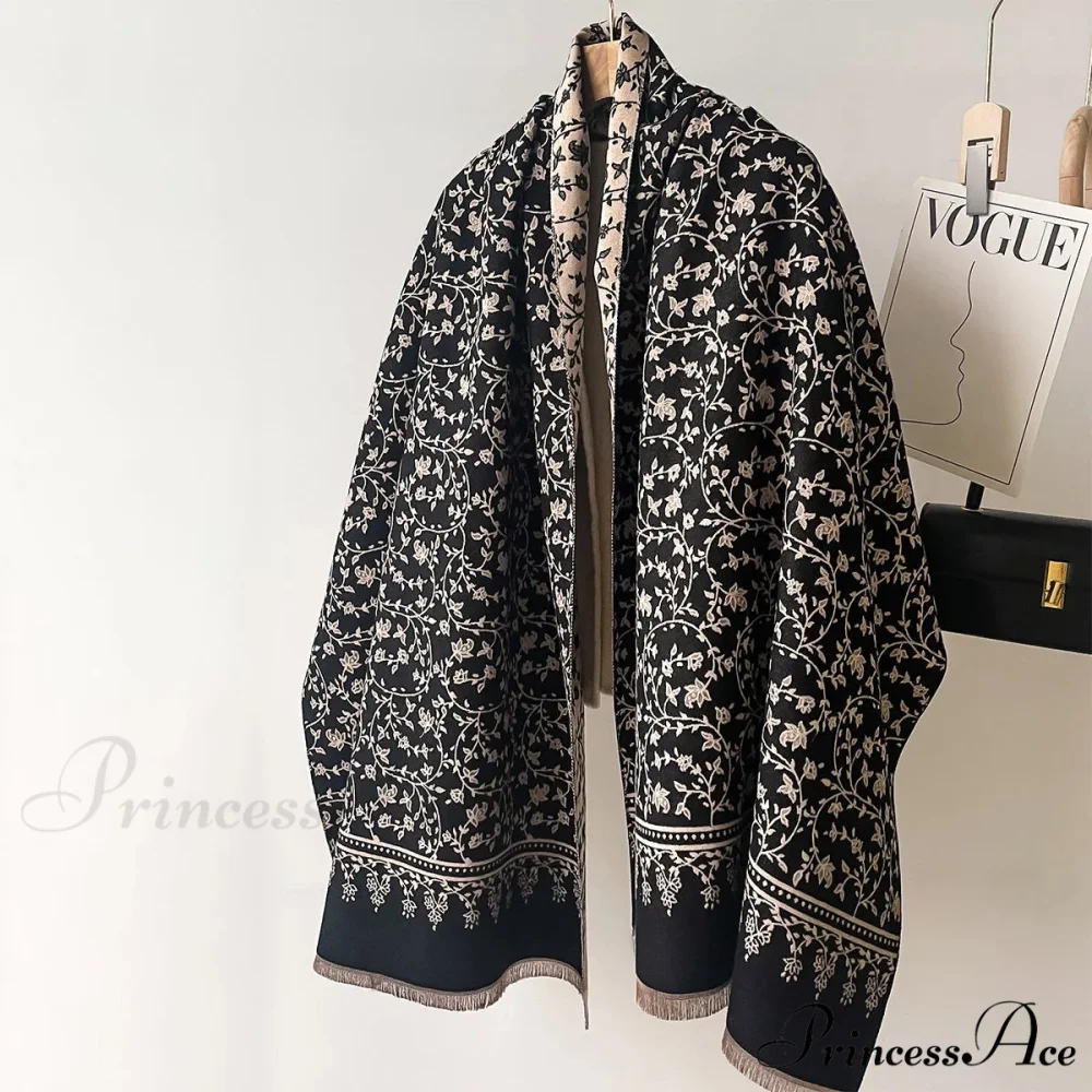 Cold Cashmere Flower Pattern Pashmina Scarf - Image 4