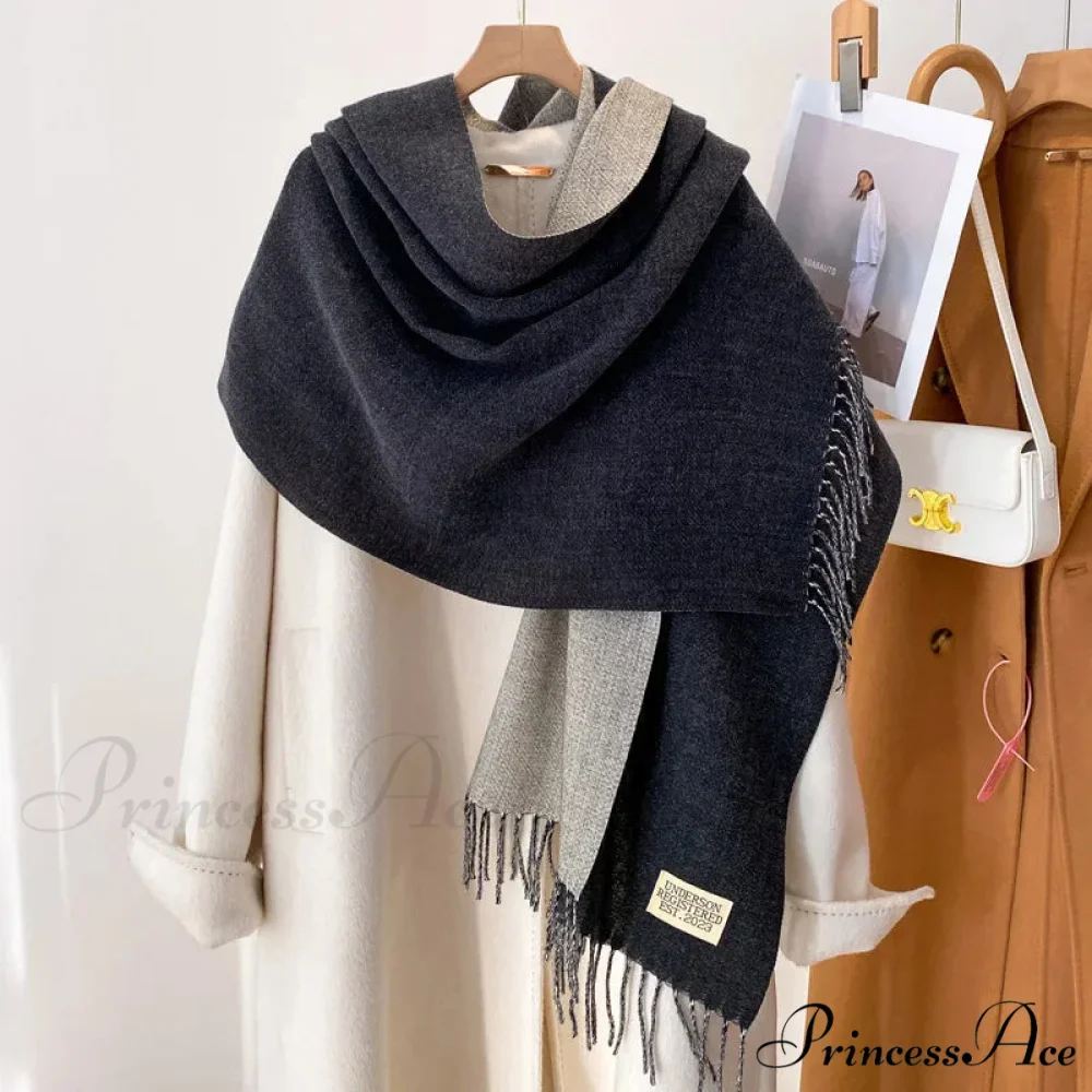 Cold Poncho Wrap Plain Pattern Cashmere Scarf - Image 10