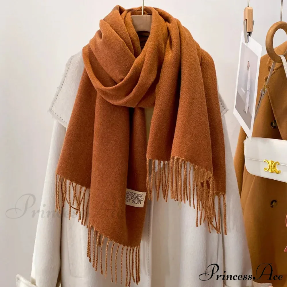 Cold Poncho Wrap Plain Pattern Cashmere Scarf - Image 11