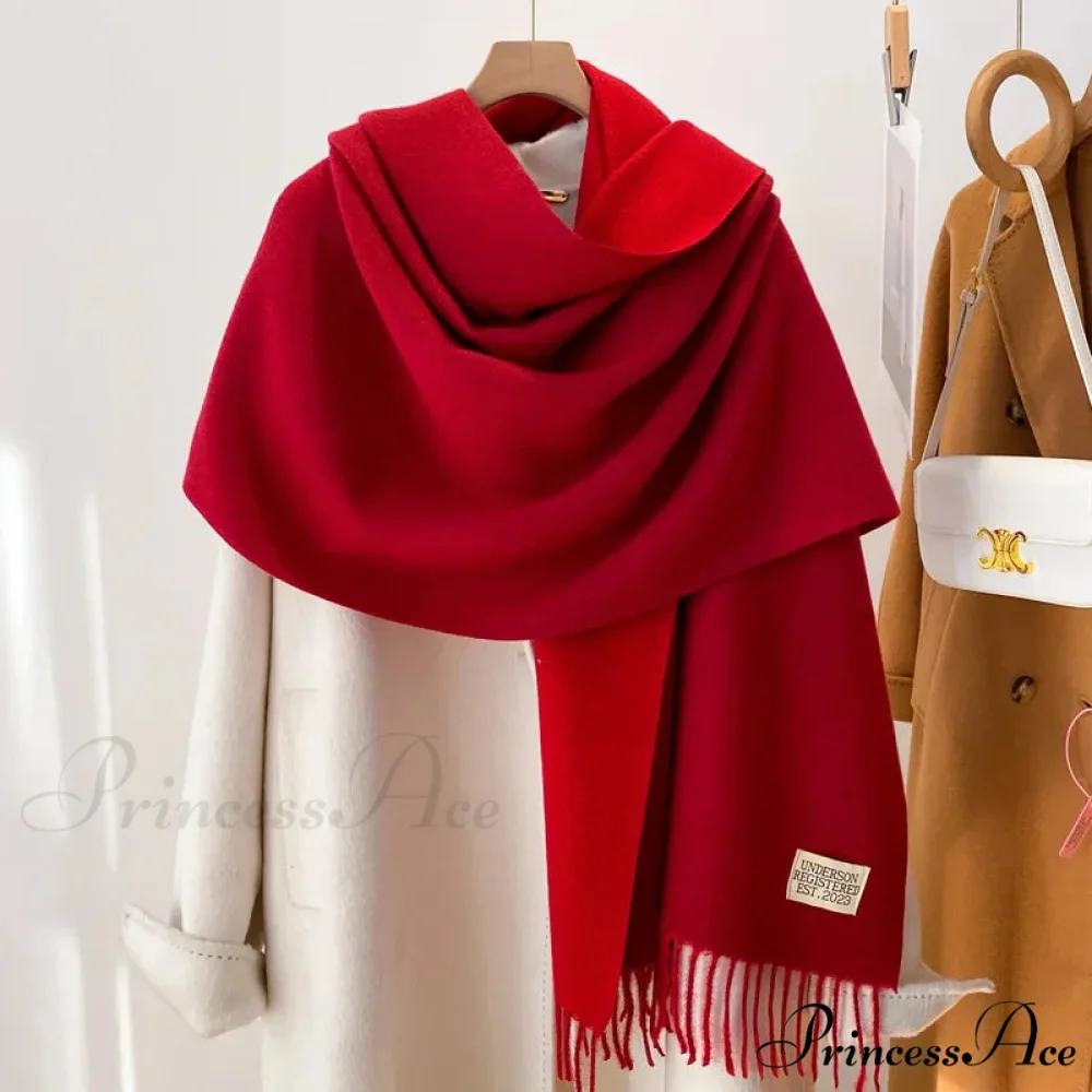 Cold Poncho Wrap Plain Pattern Cashmere Scarf - Image 12