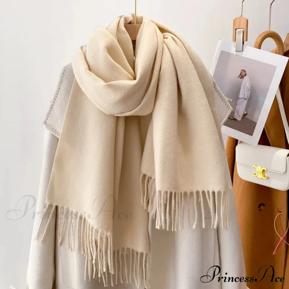 Cold Poncho Wrap Plain Pattern Cashmere Scarf - Image 14