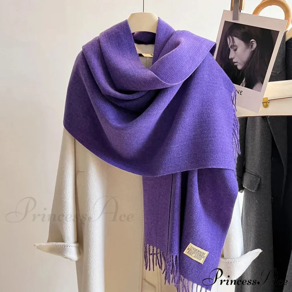 Cold Poncho Wrap Plain Pattern Cashmere Scarf - Image 16
