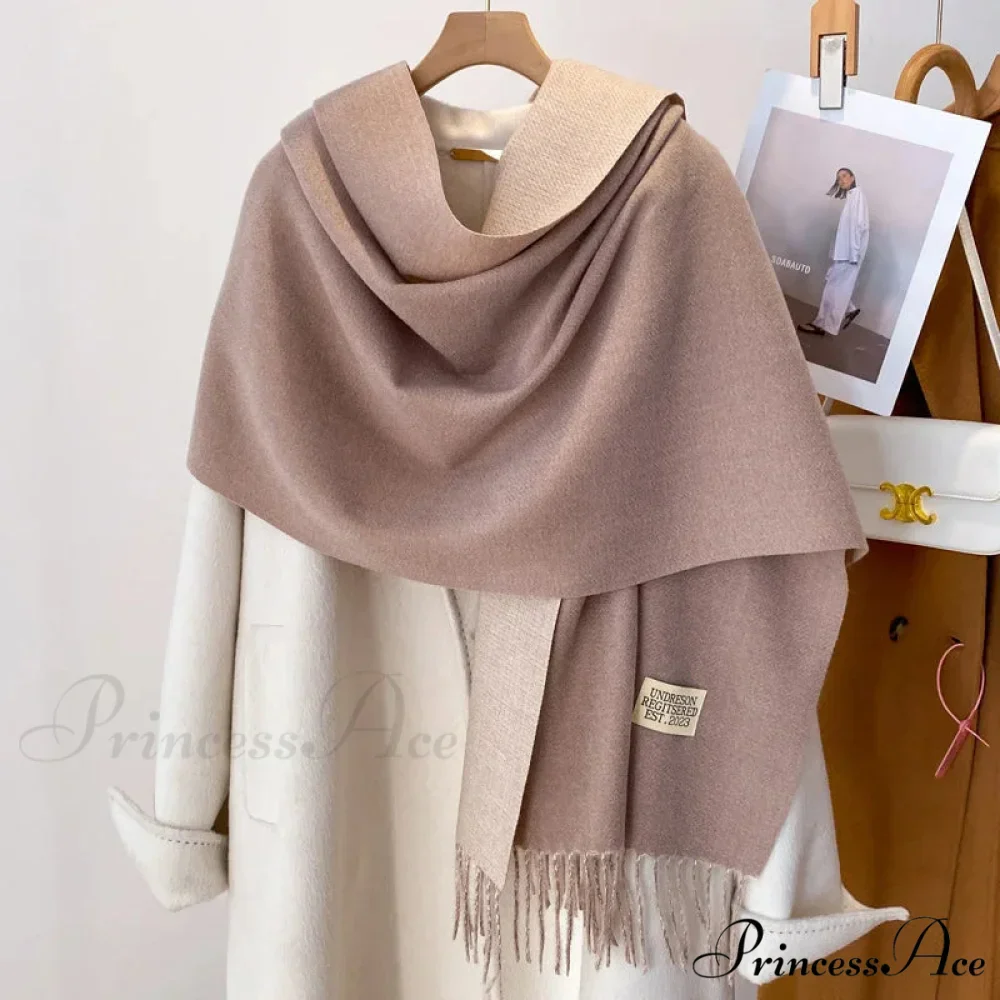 Cold Poncho Wrap Plain Pattern Cashmere Scarf - Image 17