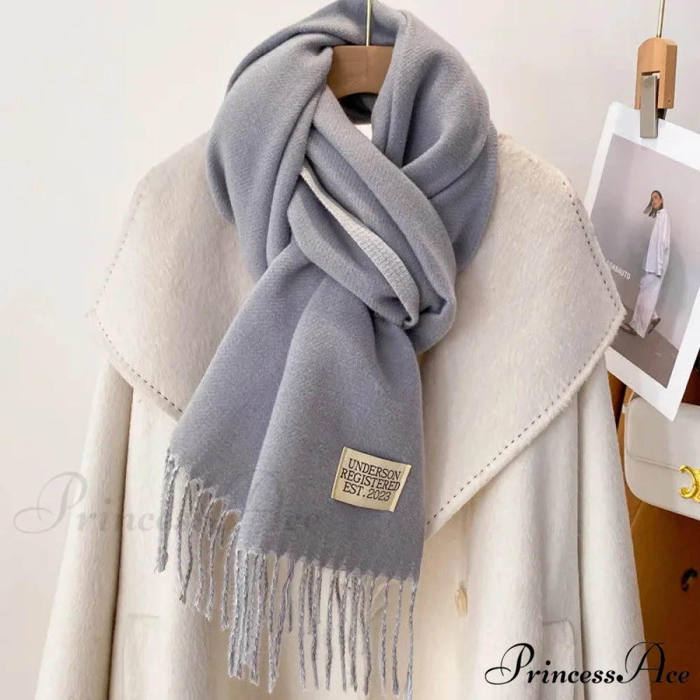 Cold Poncho Wrap Plain Pattern Cashmere Scarf - Image 18