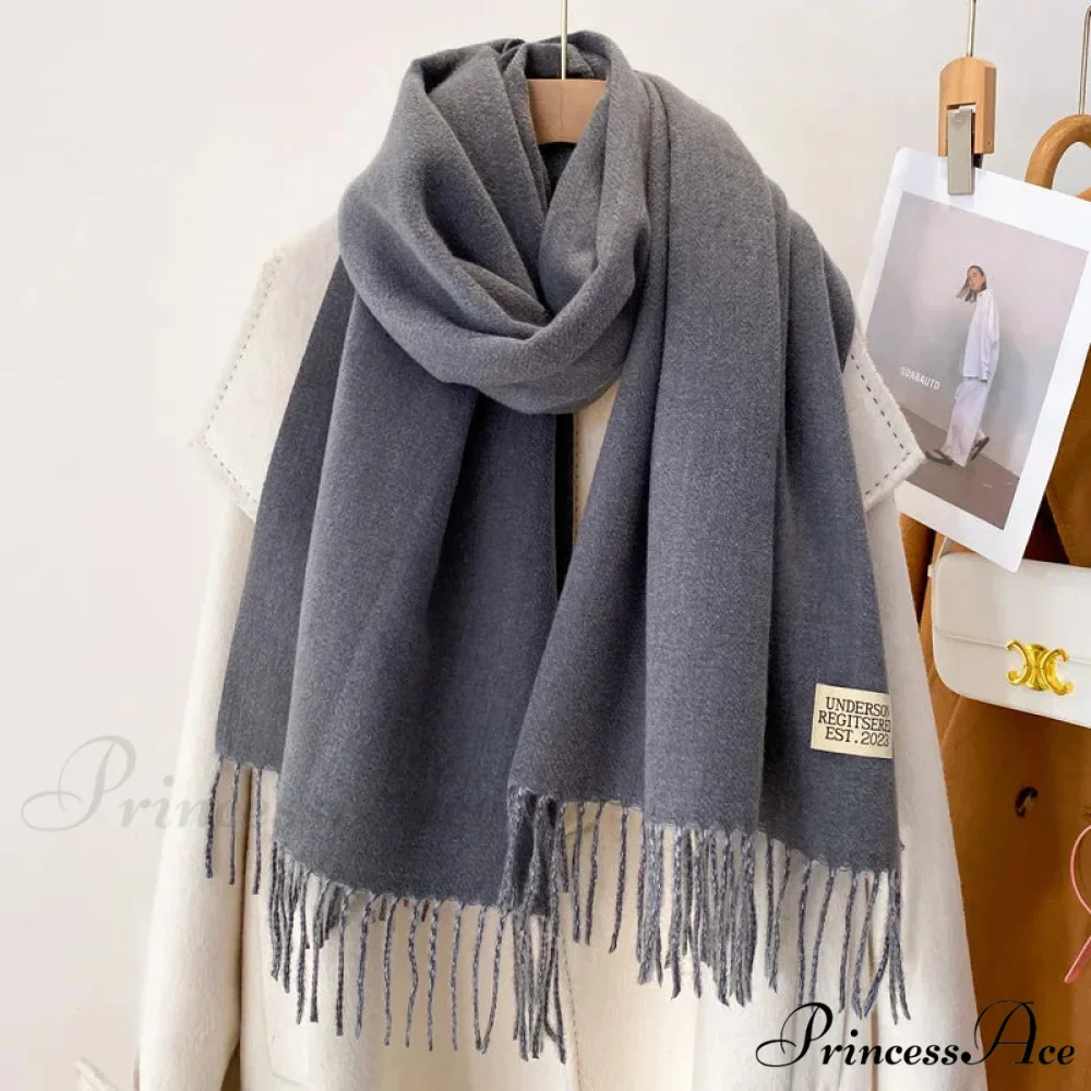 Cold Poncho Wrap Plain Pattern Cashmere Scarf - Image 19