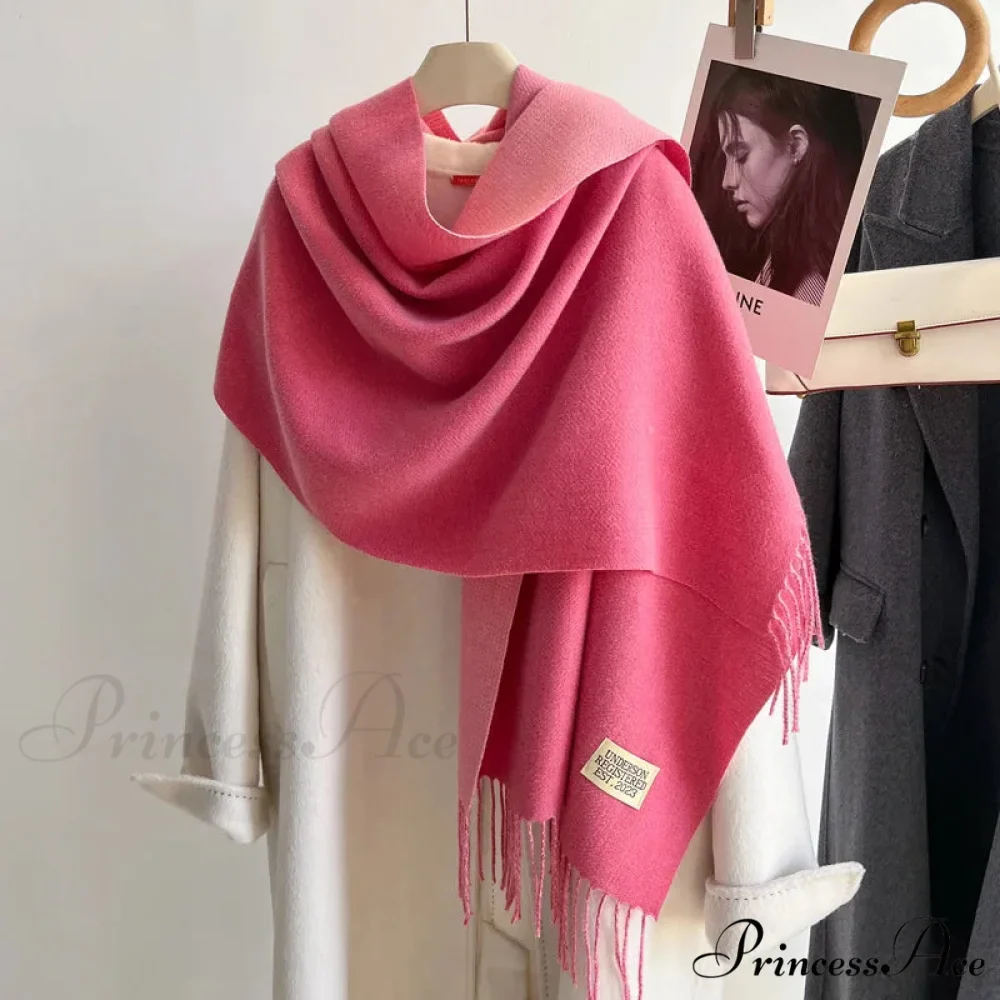 Cold Poncho Wrap Plain Pattern Cashmere Scarf - Image 21
