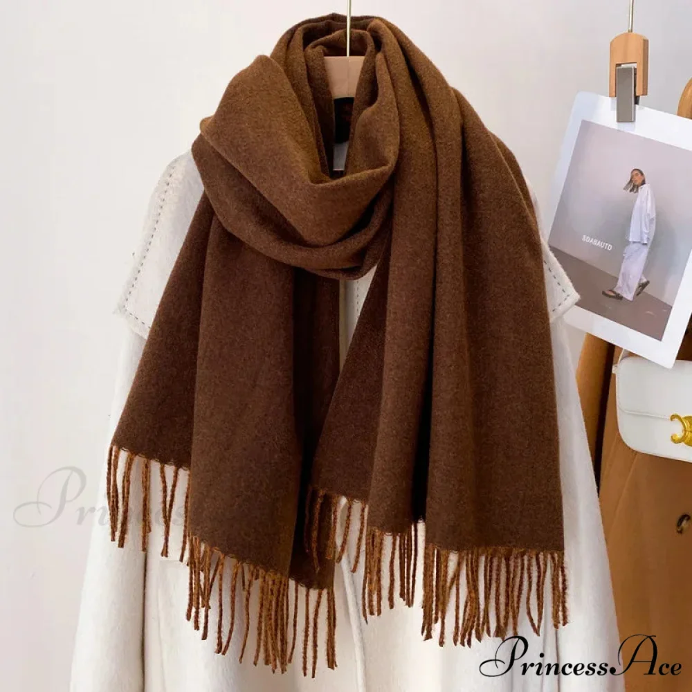 Cold Poncho Wrap Plain Pattern Cashmere Scarf - Image 22