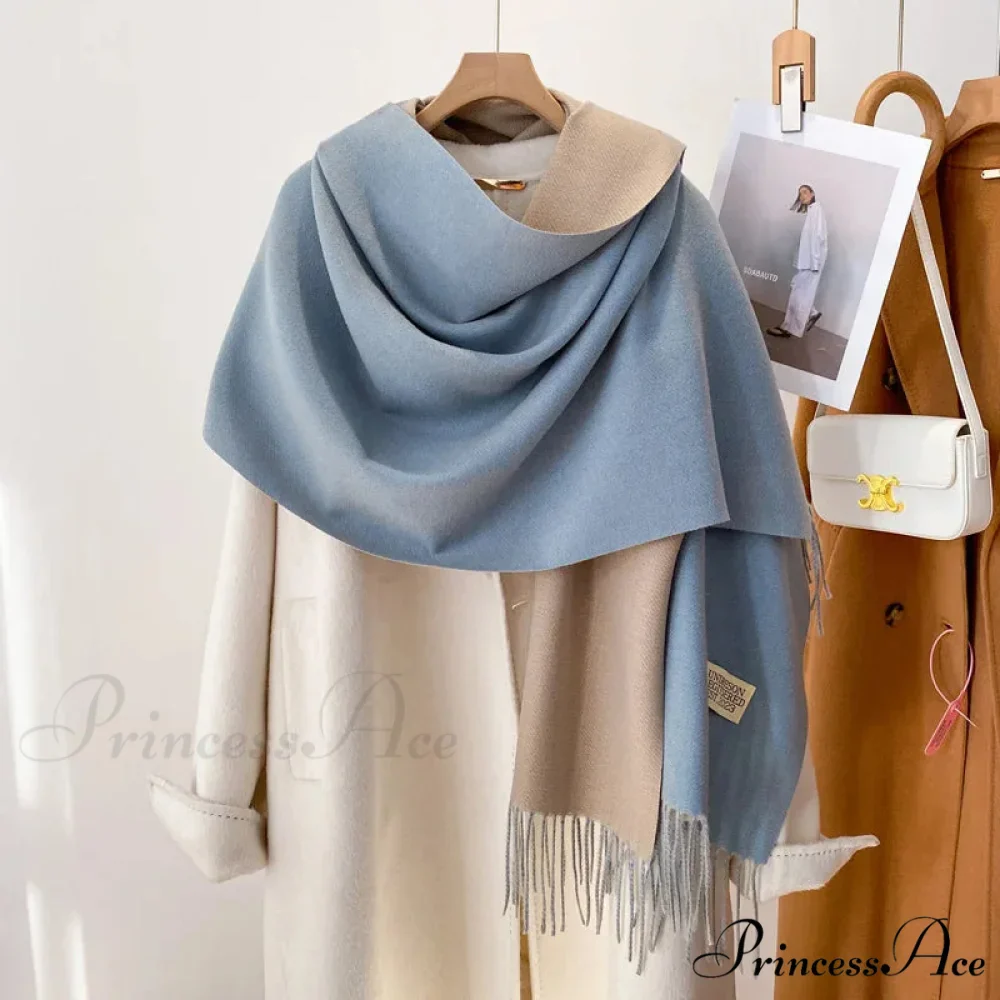 Cold Poncho Wrap Plain Pattern Cashmere Scarf - Image 3