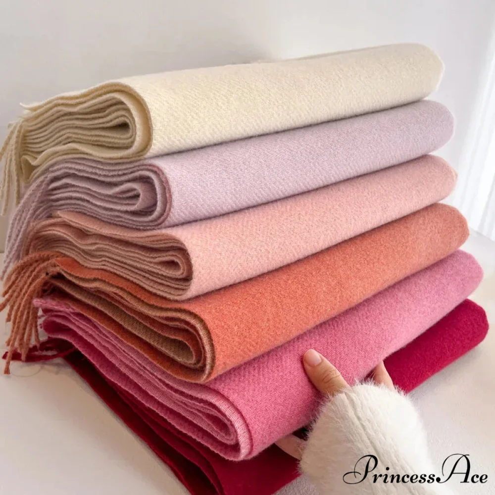 Cold Poncho Wrap Plain Pattern Cashmere Scarf - Image 6