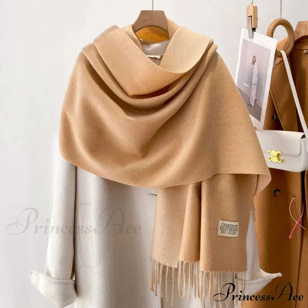 Cold Poncho Wrap Plain Pattern Cashmere Scarf - Image 7