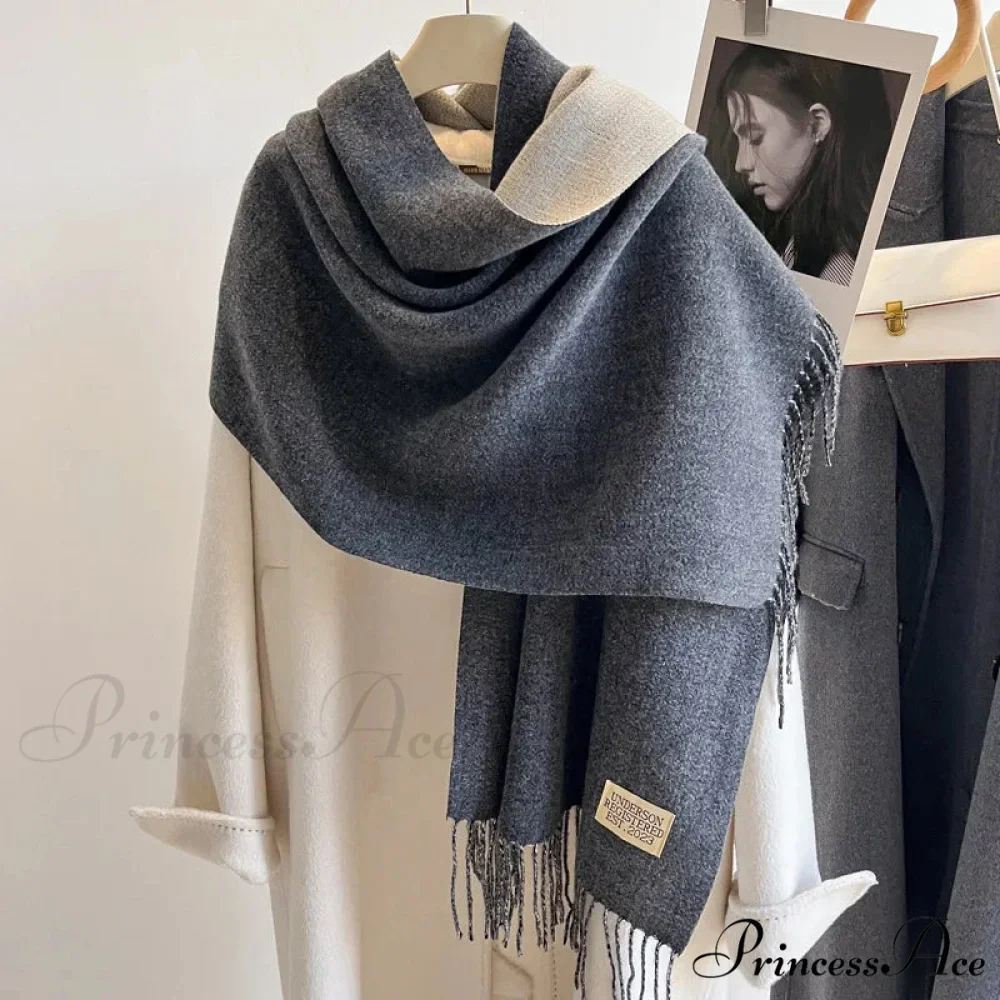 Cold Poncho Wrap Plain Pattern Cashmere Scarf - Image 9