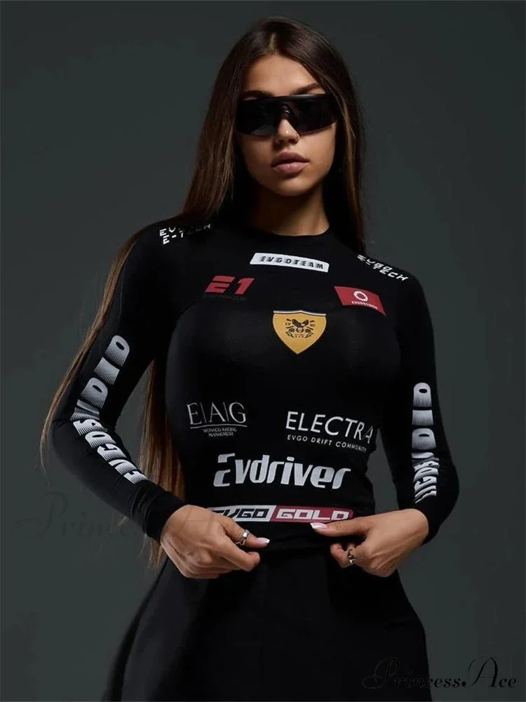 Cold Weather Engine Style Letter Print Cyber Slim Knit Top - Image 2