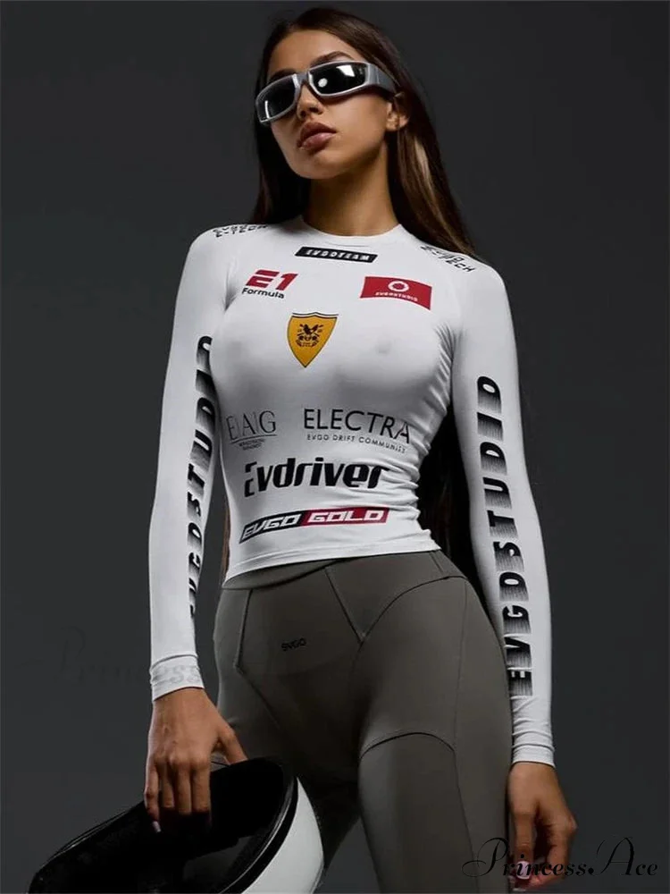 Cold Weather Engine Style Letter Print Cyber Slim Knit Top - Image 3