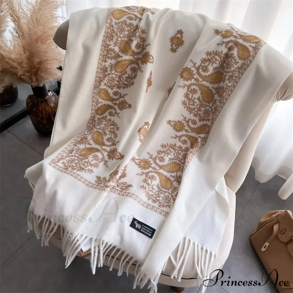 Cold Weather Soft Wool Embroidered Scarf - Image 2