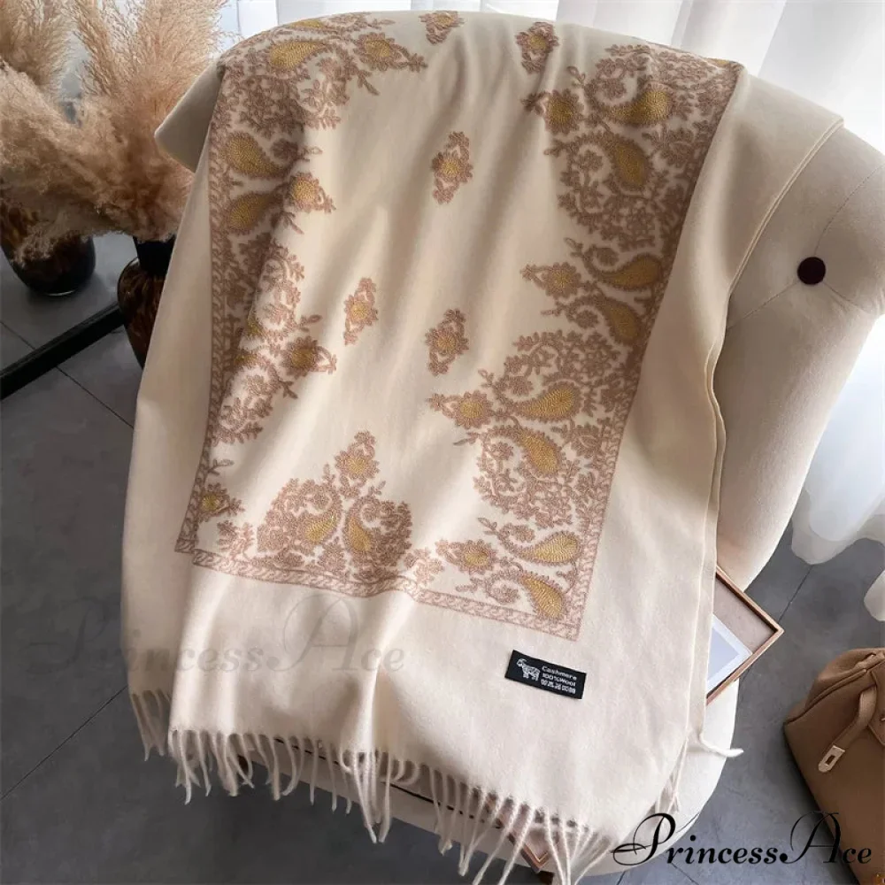 Cold Weather Soft Wool Embroidered Scarf - Image 3