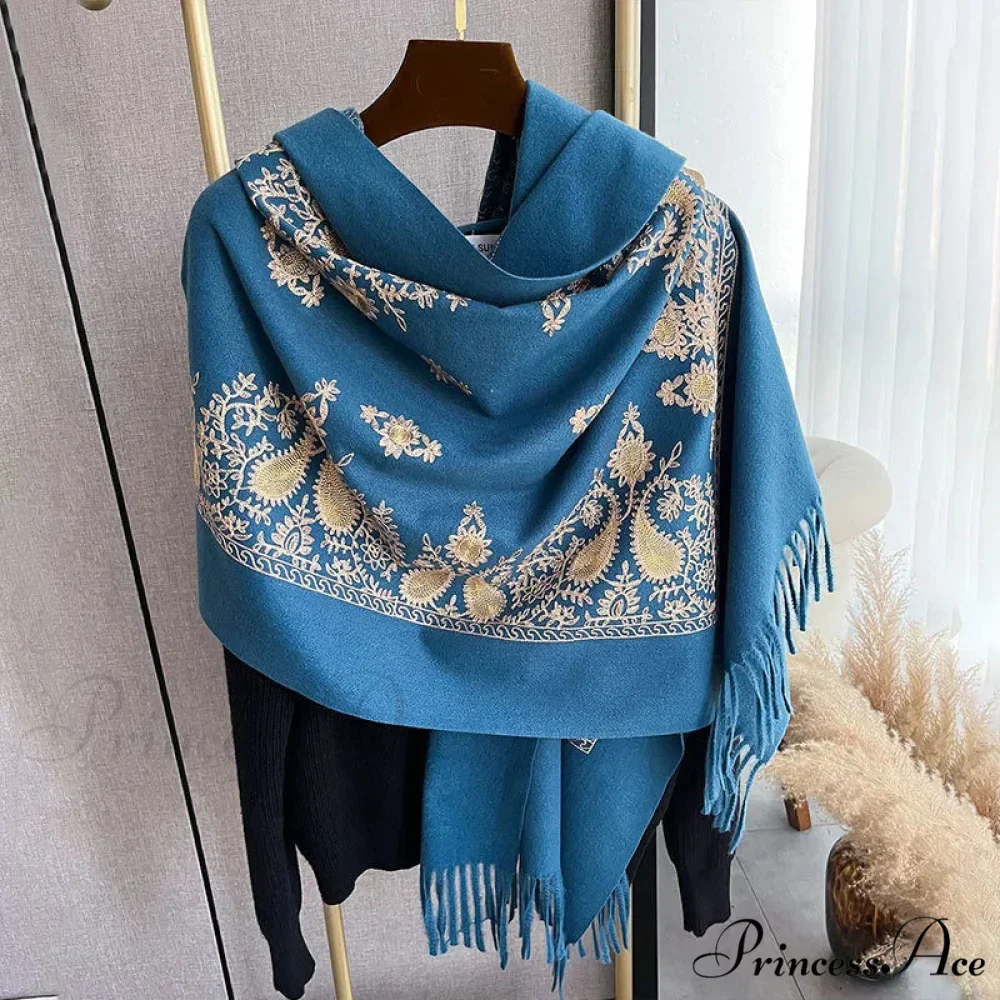Cold Weather Soft Wool Embroidered Scarf - Image 5