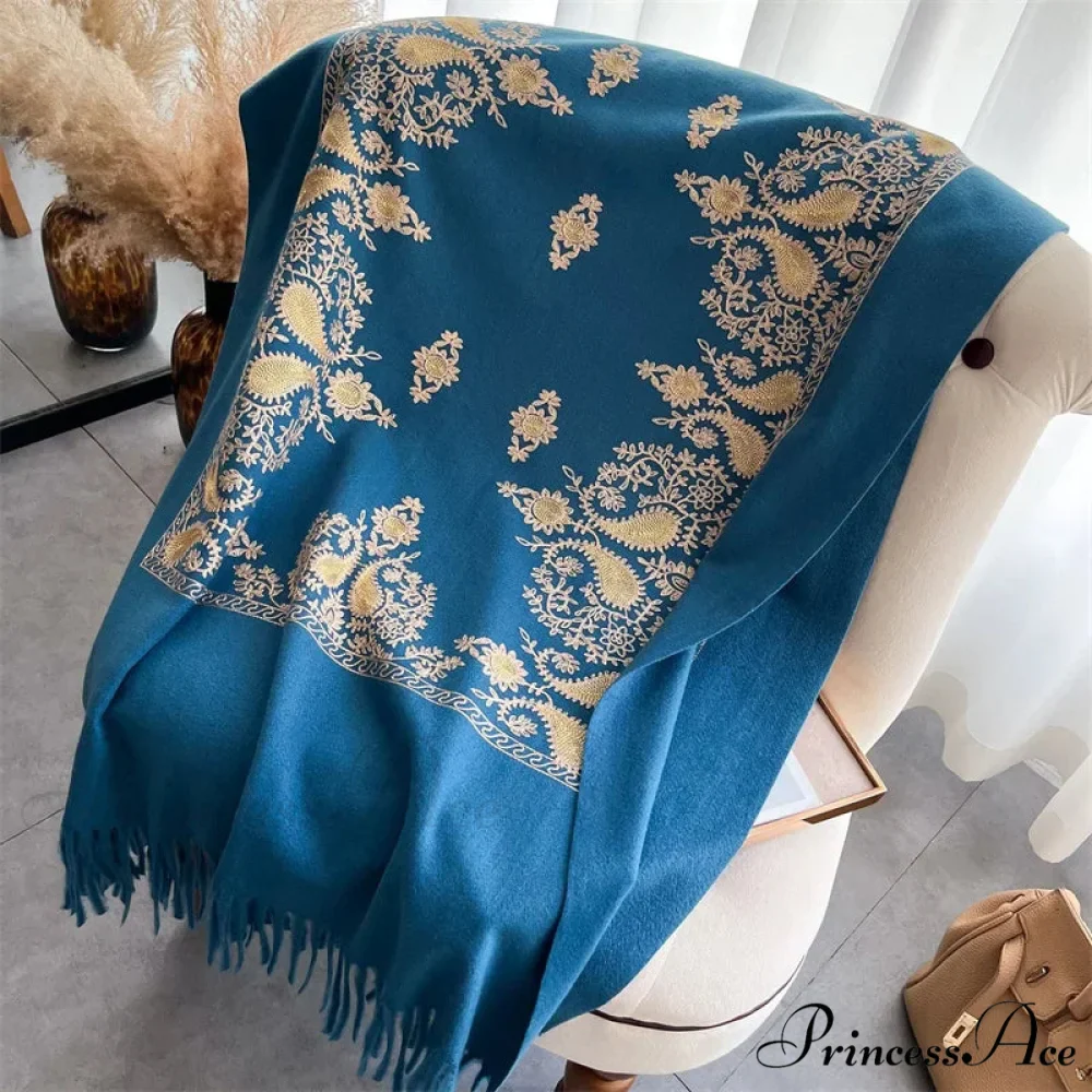 Cold Weather Soft Wool Embroidered Scarf - Image 6