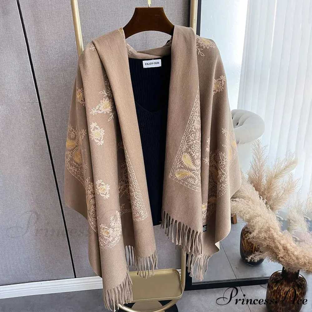 Cold Weather Soft Wool Embroidered Scarf - Image 7