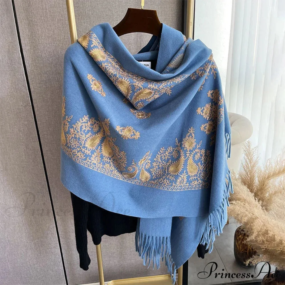 Cold Weather Soft Wool Embroidered Scarf - Image 8