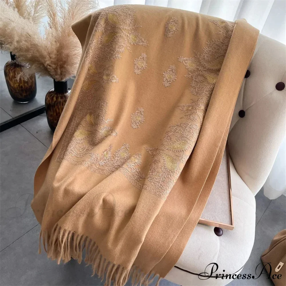 Cold Weather Soft Wool Embroidered Scarf - Image 9