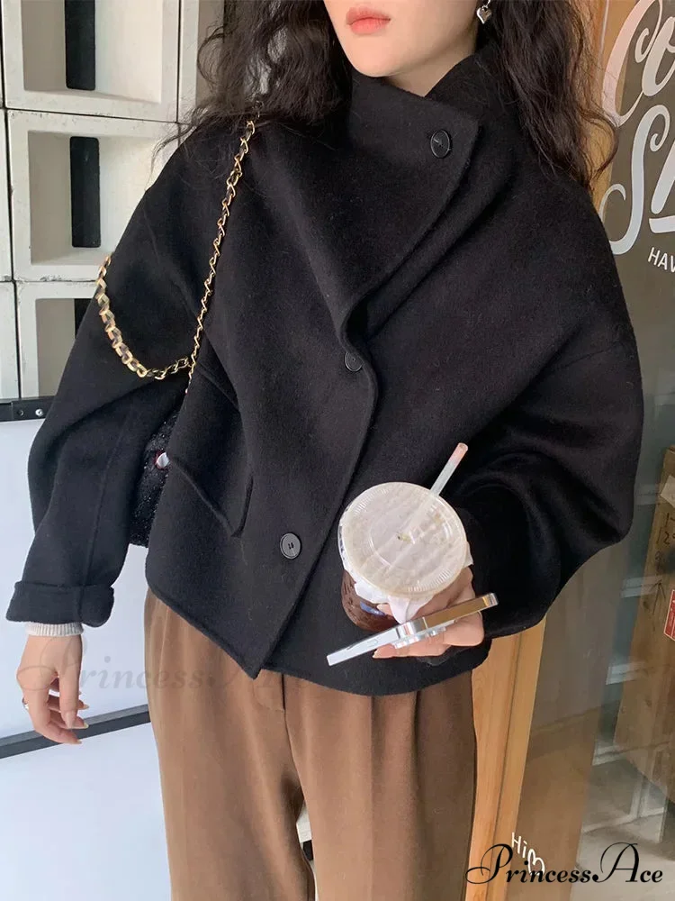 Cold Wool High Neck Buttoned Overcoat - Image 2