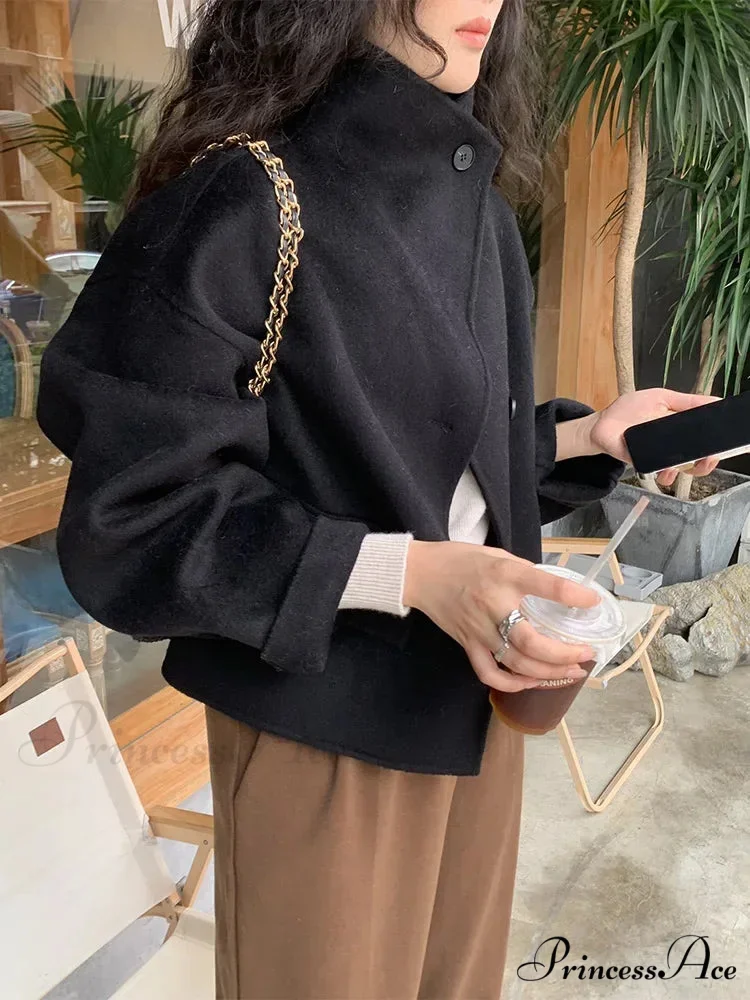 Cold Wool High Neck Buttoned Overcoat - Image 3