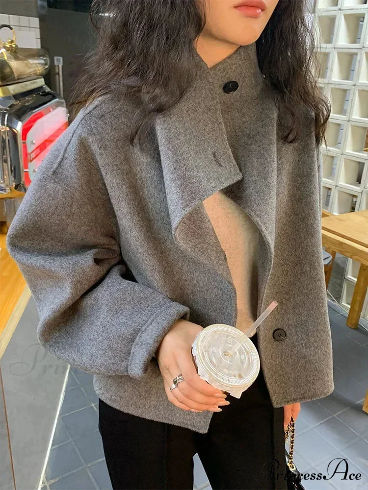 Cold Wool High Neck Buttoned Overcoat - Image 4