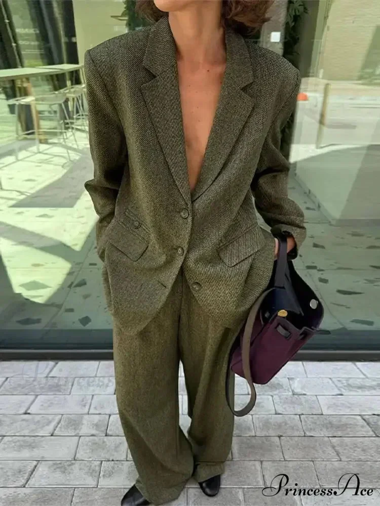 Collar Blazer Lengthy Sleeve Pants Office Two Piece Set - Image 2
