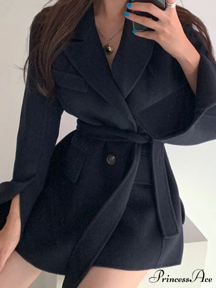 Collar Cinched Joined Pockets Overcoat - Image 2