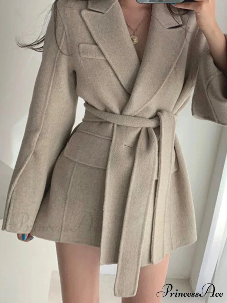 Collar Cinched Joined Pockets Overcoat - Image 3