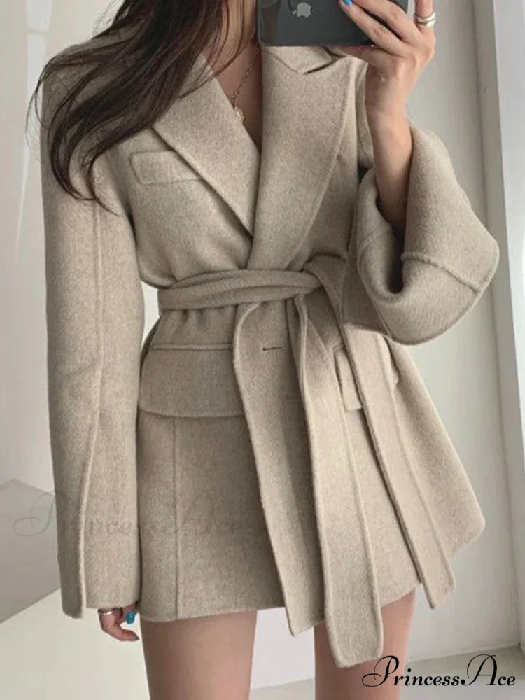 Collar Cinched Joined Pockets Overcoat - Image 6