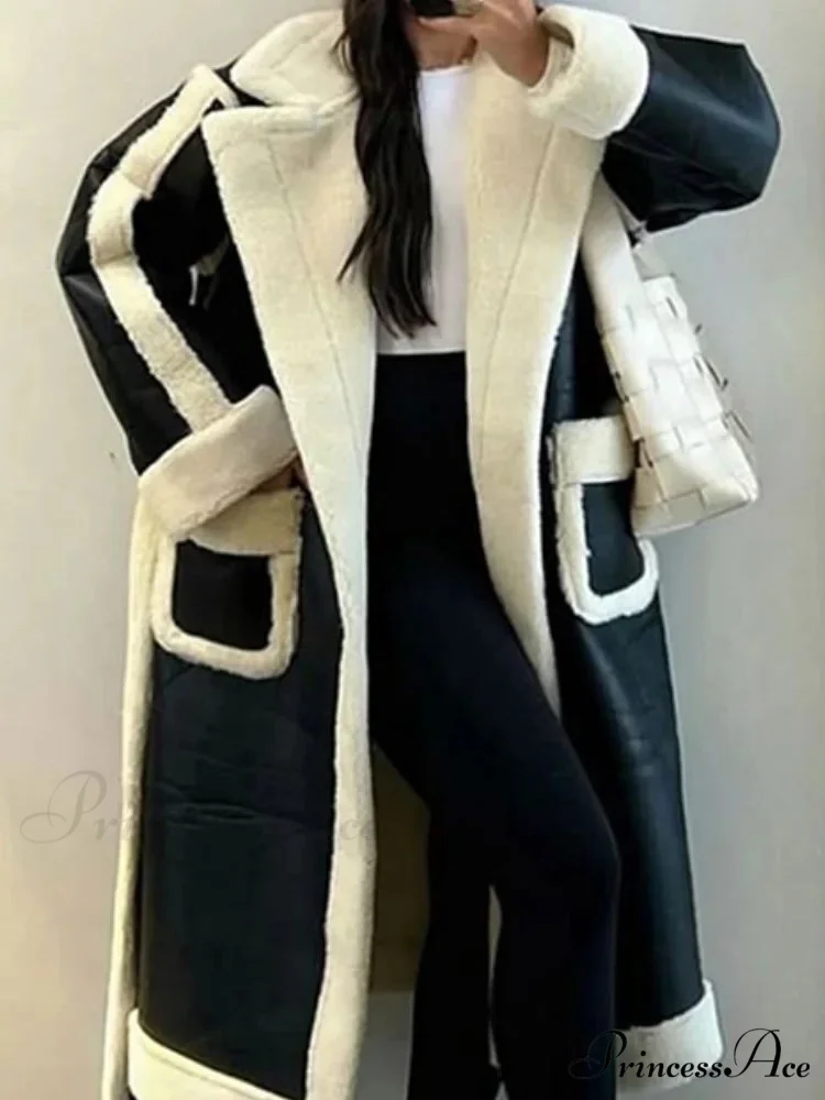 Collar Contrast Leather Baggy Jacket - Image 3