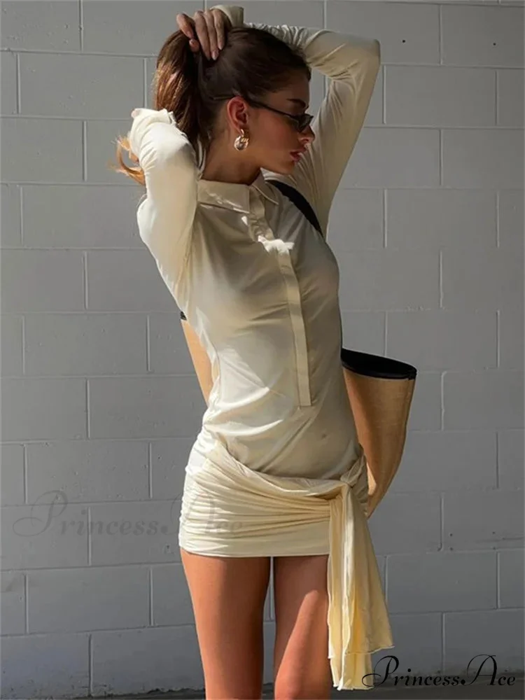 Collar Folded Transparent Short Dress - Image 4