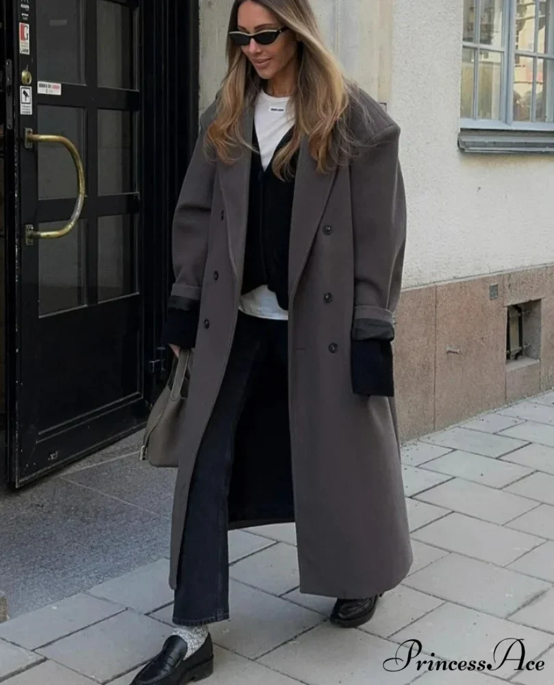 Collar Woolen Dual-Buttoned Shoulder Pad Overcoat - Image 2