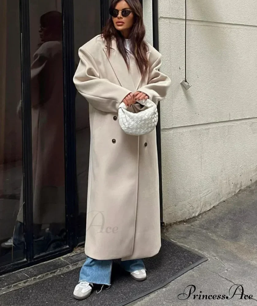 Collar Woolen Dual-Buttoned Shoulder Pad Overcoat - Image 3
