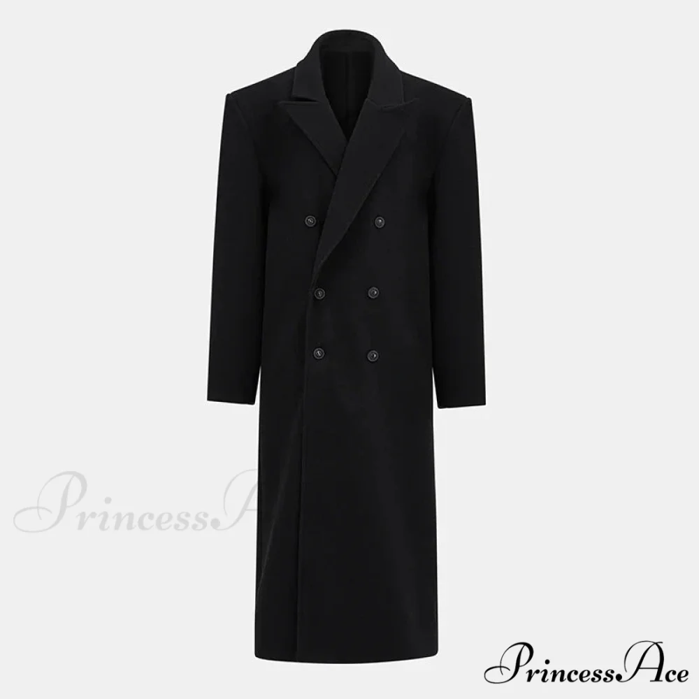 Collar Woolen Dual-Buttoned Shoulder Pad Overcoat - Image 4