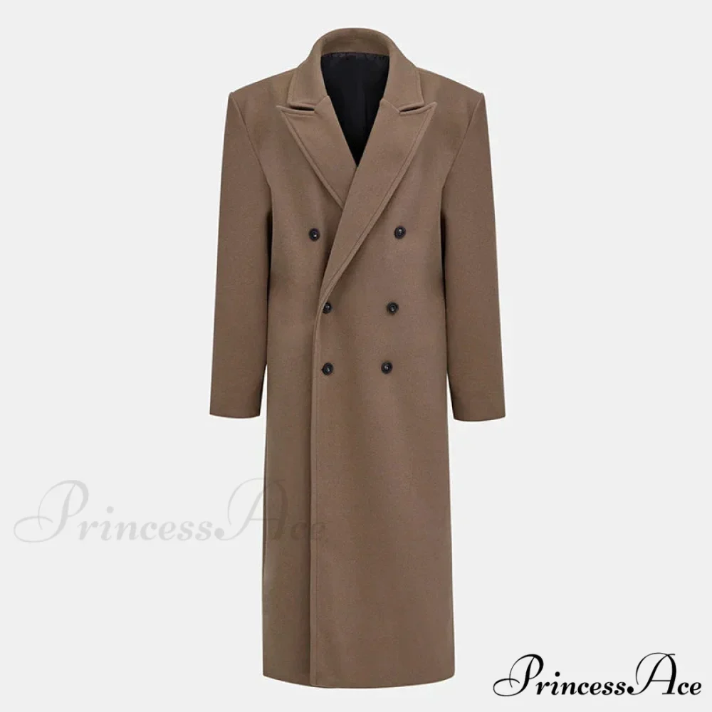 Collar Woolen Dual-Buttoned Shoulder Pad Overcoat - Image 5