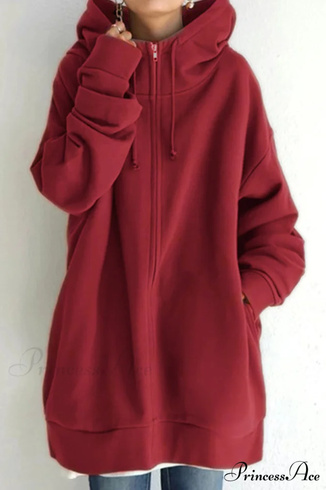 Color Hoodie Zipper Solid - Mid-length - Image 6