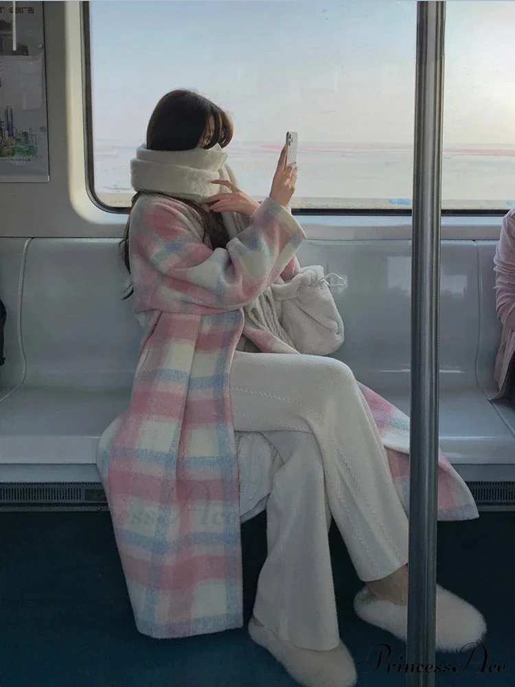 Colorful Checked Wool Office Overcoat - Image 3
