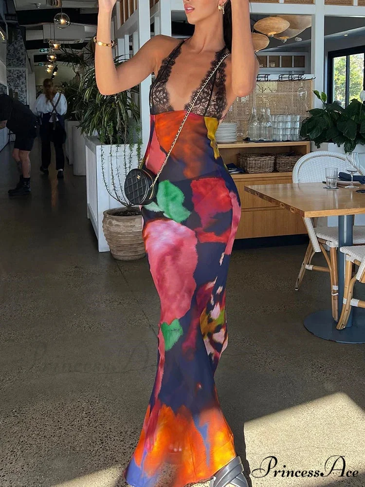 Colorful Floral Chiffon Holiday Dress