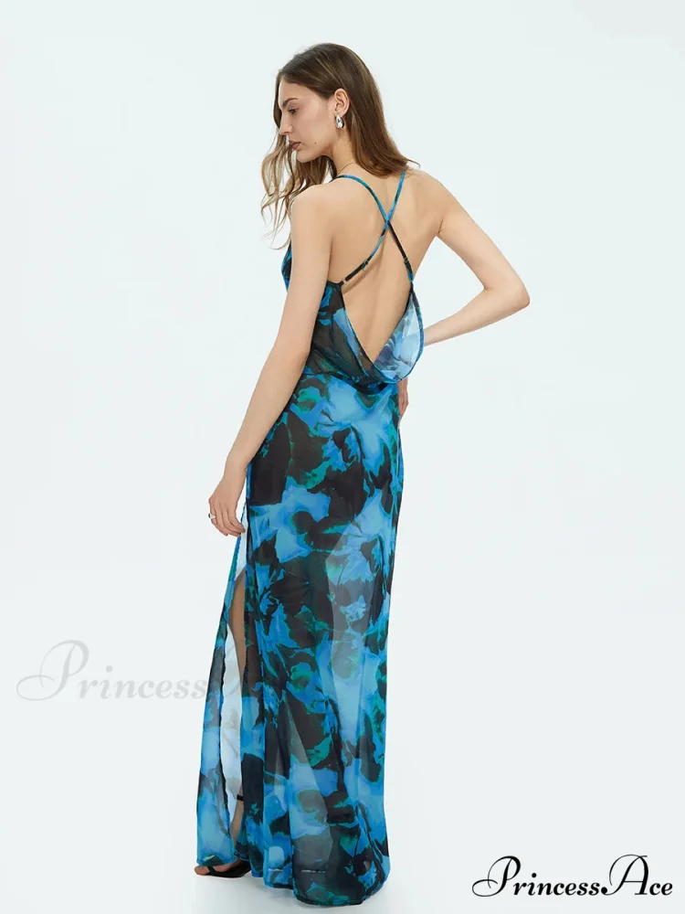 Colorful Suspender Open-Back Flower Dress - Image 2