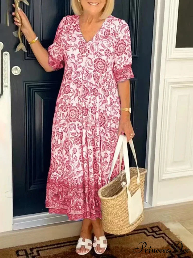 Colorful V-neck Flower Dress Extra Large Flowy Summer Dress - Image 4